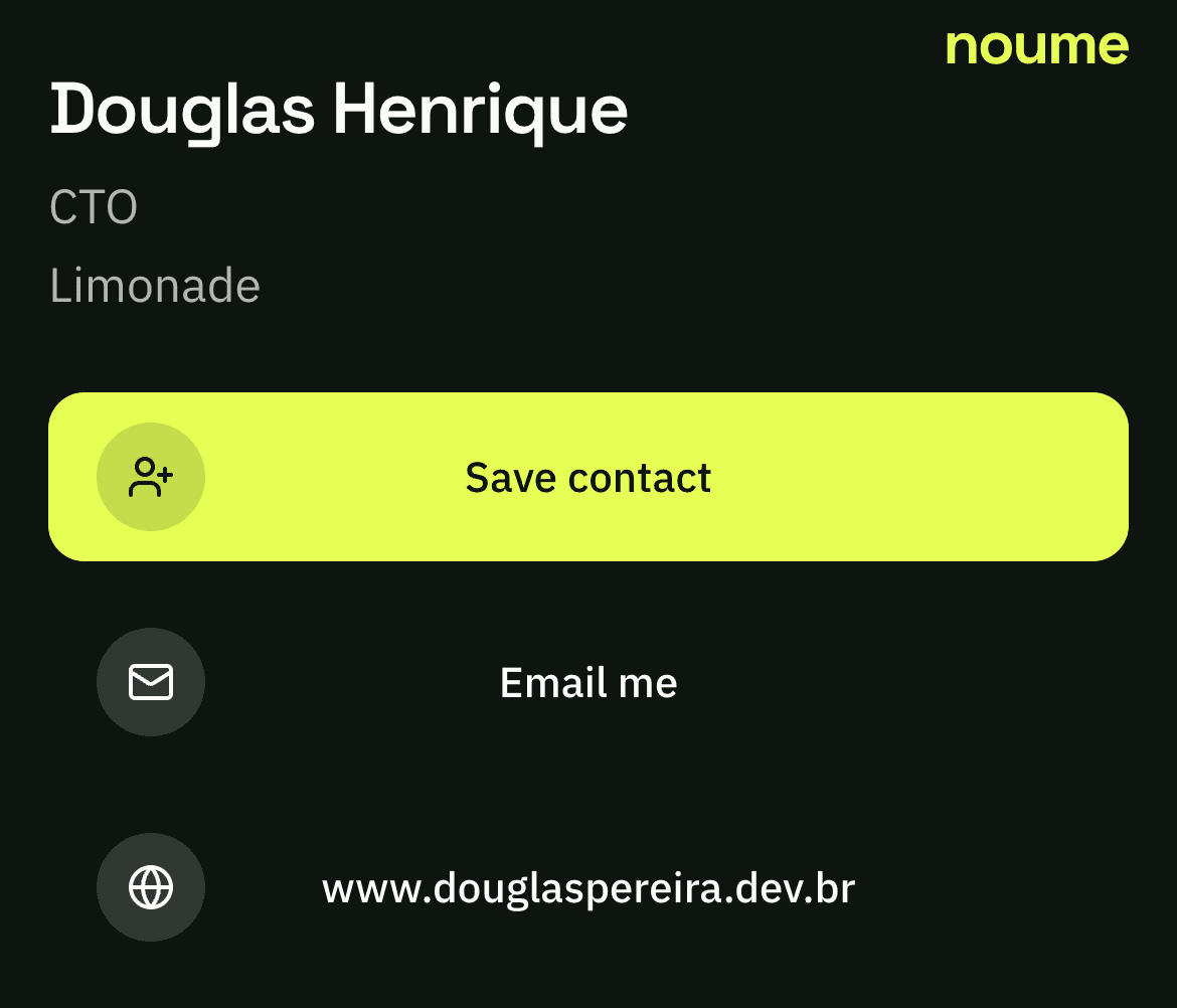 Card actions: save contact, send email, and open website